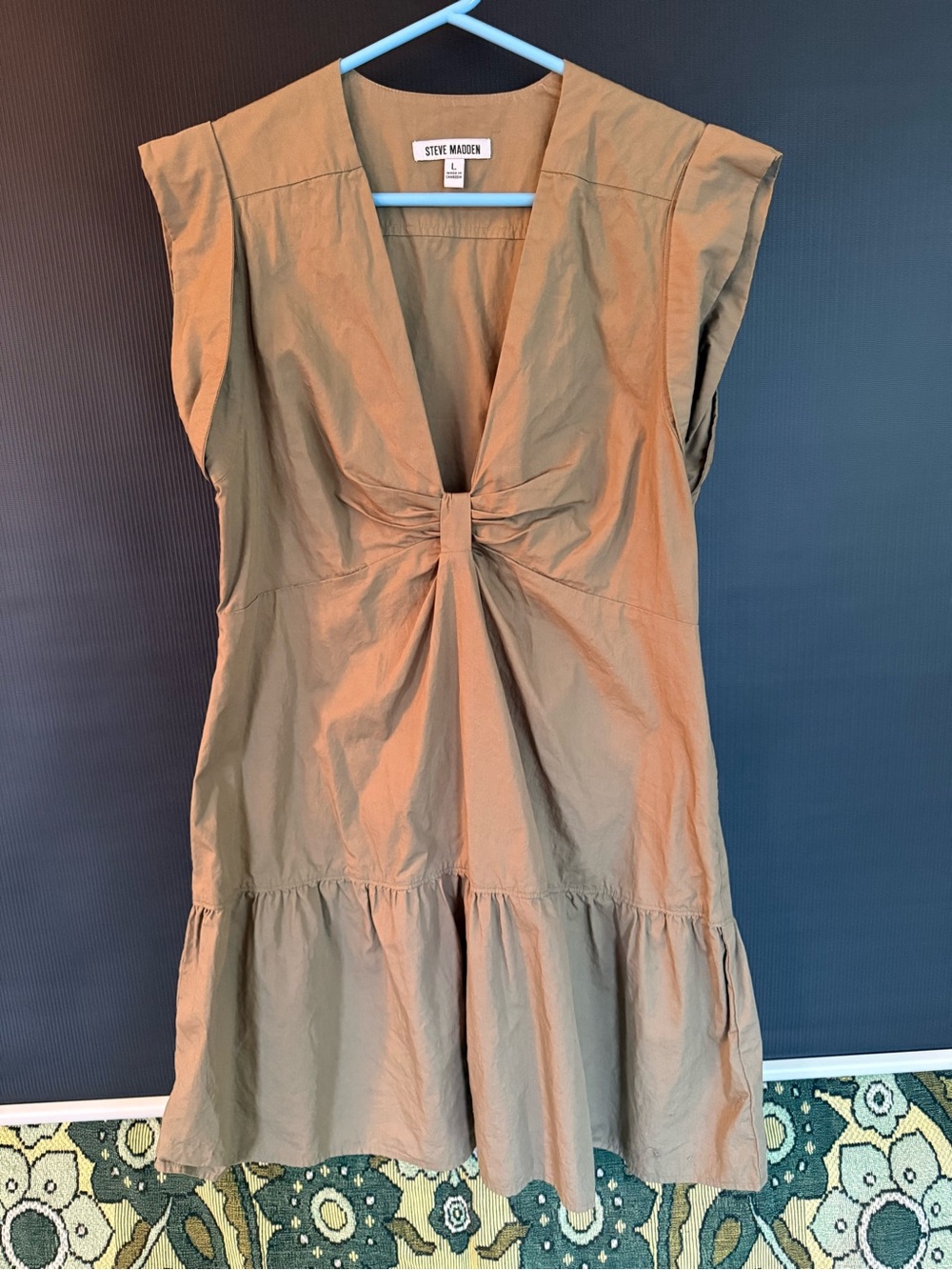 Steve Madden army green V-Neck Gathered Waist Dress